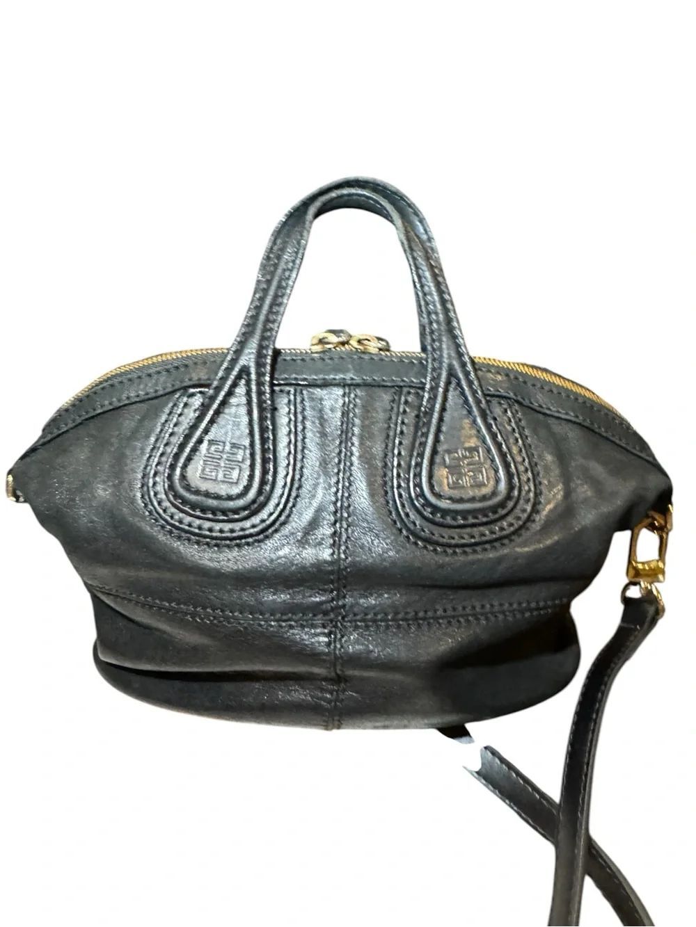 Givenchy Black Leather Mini Top Handle Nightingale 2way Satchel Auth